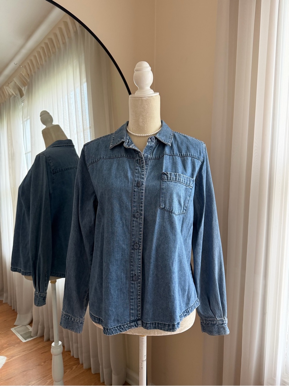 Field Gear Classic Blue Denim Button Down Shirt Size Petite Medium